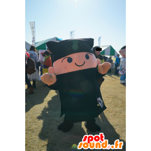 Mascotte Asian Mann im schwarzen Outfit mit einem Halstuch - MASFR25454 - Yuru-Chara japanischen Maskottchen