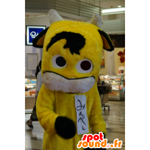 Mascotte d'animal jaune et noir, tout poilu, avec des cornes - MASFR25455 - Mascottes Yuru-Chara Japonaises