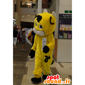 Mascot żółty i czarny do zwierzęcia, wszystkie owłosiona, z rogami - MASFR25455 - Yuru-Chara japońskie Maskotki