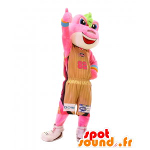 Mascotte de Bikky, grenouille rose et blanche, en tenue de sport - MASFR25458 - Mascottes Yuru-Chara Japonaises