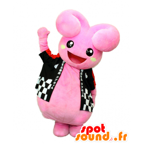 Mascot Rabu-chan, roze konijntje, vrolijk, met een jas - MASFR25464 - Yuru-Chara Japanse Mascottes