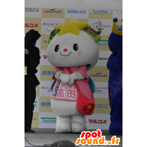 Mascotte de lapin blanc habillé en rose, avec des ailes bleues - MASFR25468 - Mascottes Yuru-Chara Japonaises