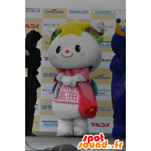 White rabbit mascot dressed in pink, with blue wings - MASFR25468 - Yuru-Chara Japanese mascots