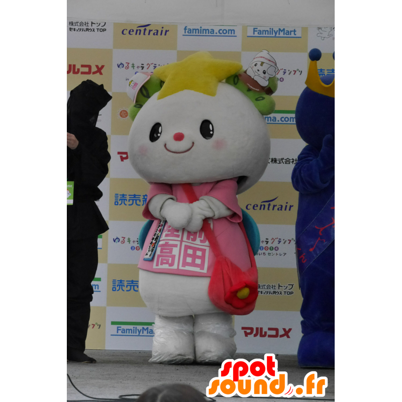 Mascot Coelho branco vestida de rosa, com as asas azuis - MASFR25468 - Yuru-Chara Mascotes japoneses