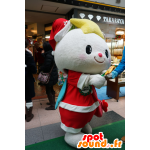 Blanca mascota conejo vestida de rosa, con las alas azules - MASFR25468 - Yuru-Chara mascotas japonesas
