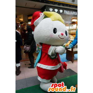 White rabbit mascot dressed in pink, with blue wings - MASFR25468 - Yuru-Chara Japanese mascots