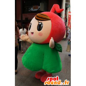 Mascote menina, flor vermelho e verde, muito bonito - MASFR25469 - Yuru-Chara Mascotes japoneses