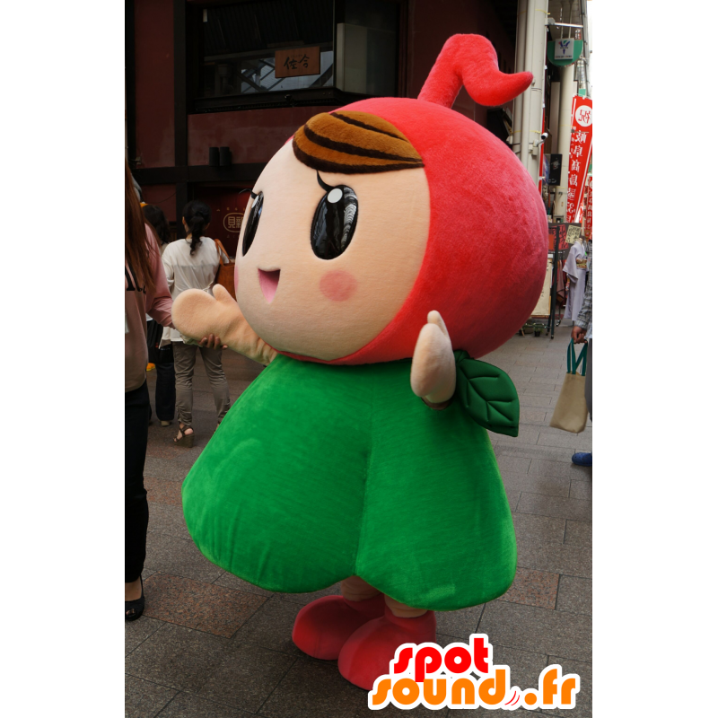 Mascote menina, flor vermelho e verde, muito bonito - MASFR25469 - Yuru-Chara Mascotes japoneses