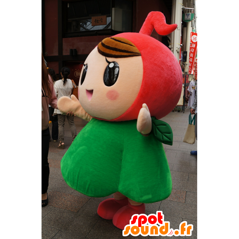 Meisje mascotte, rood en groen bloem, heel schattig - MASFR25469 - Yuru-Chara Japanse Mascottes