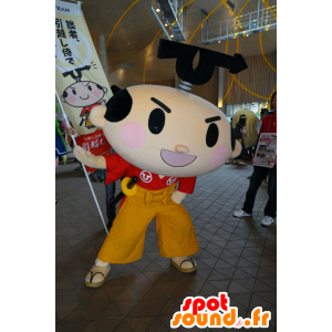 Mascotte asiatique, d'homme en tenue rouge et jaune - MASFR25470 - Mascottes Yuru-Chara Japonaises