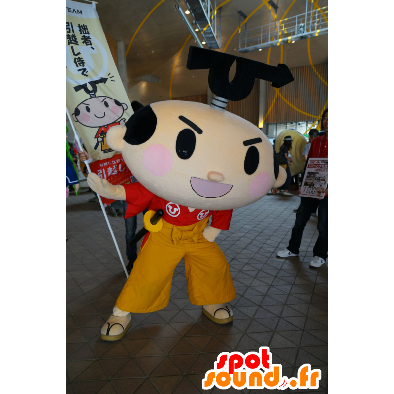 Mascotte asiatique, d'homme en tenue rouge et jaune - MASFR25470 - Mascottes Yuru-Chara Japonaises