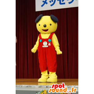 Mascot żółty i czarny psa czerwonym kombinezonie - MASFR25471 - Yuru-Chara japońskie Maskotki