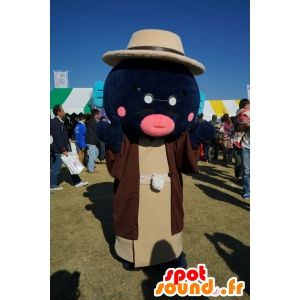 Mascotte talpa gigante, nero, vestito di marrone - MASFR25472 - Yuru-Chara mascotte giapponese