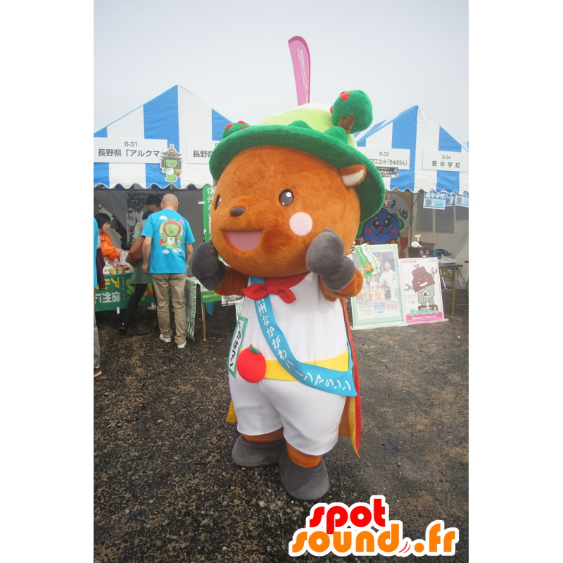 Brown orsacchiotto mascotte, con un mantello e un grande cappello - MASFR25475 - Yuru-Chara mascotte giapponese