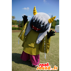 Demonisk monster maskot, sort, med gule horn - Spotsound maskot