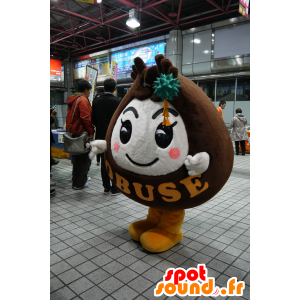 Mascotte toute ronde, de bonhomme marron et blanc - MASFR25477 - Mascottes Yuru-Chara Japonaises