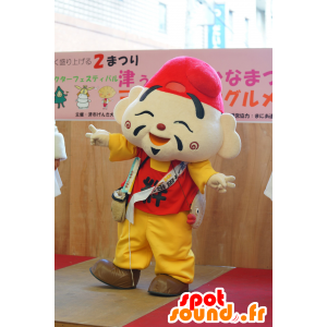 Mascotte asiatica, giapponese cane vestito di rosso e giallo - MASFR25478 - Yuru-Chara mascotte giapponese