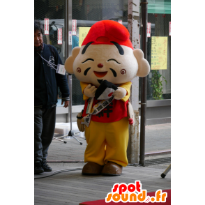 Mascotte asiatique, de chien japonais habillé en rouge et jaune - MASFR25478 - Mascottes Yuru-Chara Japonaises