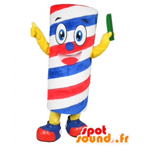 Mascot Barber-kun, farverig curler, hvid, rød og blå -