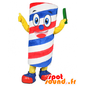 Mascot Barber-kun, kleurrijke krultang, wit, rood en blauw - MASFR25479 - Yuru-Chara Japanse Mascottes