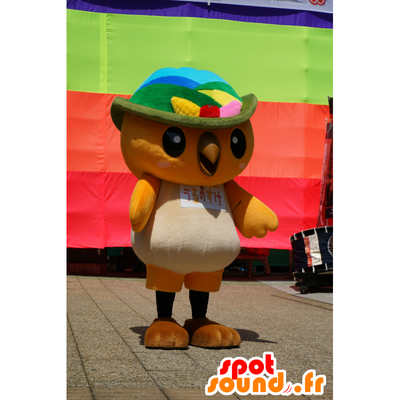 Arancione Mascot e uccello bianco con un cappello - MASFR25480 - Yuru-Chara mascotte giapponese
