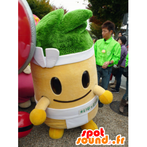 Mascot Ina PPi, gran hombre amarillo, sumo, con un engobe blanco - MASFR25482 - Yuru-Chara mascotas japonesas
