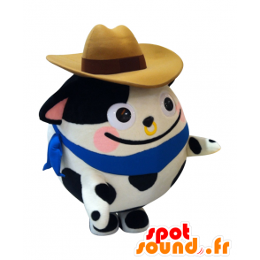 Amamoo-chan maskot, liten rund ko, svartvitt - Spotsound maskot