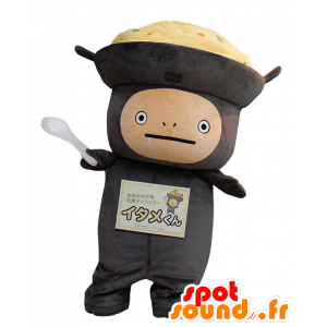 Mascot Itame-Kun, schwarzen Jungen, mit einem flach auf dem Kopf - MASFR25486 - Yuru-Chara japanischen Maskottchen