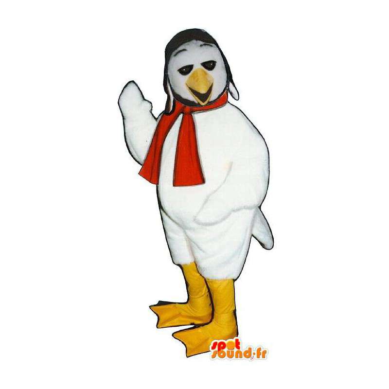 White bird mascot with a scarf and a hat - MASFR006788 - Mascot of birds