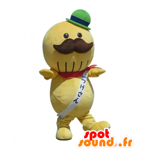 Mascotte de Tsuge-san, bonhomme rond, moustachu avec un chapeau - MASFR25490 - Mascottes Yuru-Chara Japonaises