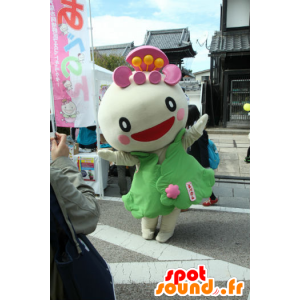 Mascot Abenon, vit och rosa karaktär, mycket leende - Spotsound