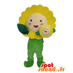 Mascotte d'Himawari Saki-chan, tournesol jaune et vert, géant - MASFR25492 - Mascottes Yuru-Chara Japonaises