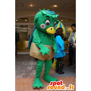 Mascotte de canard vert et jaune, avec un short marron - MASFR25493 - Mascottes Yuru-Chara Japonaises