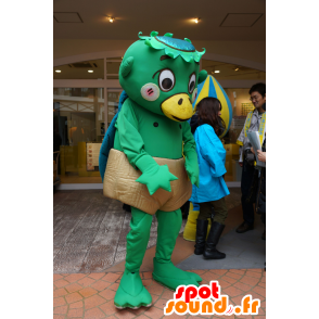 Mascotte de canard vert et jaune, avec un short marron - MASFR25493 - Mascottes Yuru-Chara Japonaises