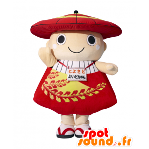 Mascot Yoito-chan, Asian child holding red, yellow and white - MASFR25495 - Yuru-Chara Japanese mascots