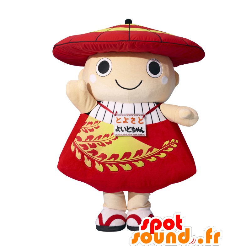 Maskotti Yoito-chan, Aasian lapsi tilalla punainen, keltainen ja valkoinen - MASFR25495 - Mascottes Yuru-Chara Japonaises