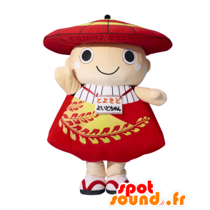 Mascotte Yoito-chan, asiatica che tiene bambino rosso, giallo e bianco - MASFR25495 - Yuru-Chara mascotte giapponese