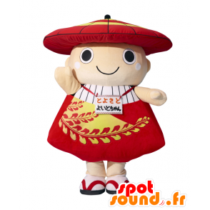 Mascotte de Yoito-chan, d'enfant asiatique en tenue rouge, jaune et blanche - MASFR25495 - Mascottes Yuru-Chara Japonaises