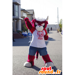 Bull maskot, rød og hvit bøffel, alle hårete - MASFR25496 - Yuru-Chara japanske Mascots