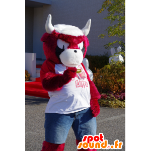 Mascota de Bull, búfalo rojo y blanco, todo velludo - MASFR25496 - Yuru-Chara mascotas japonesas