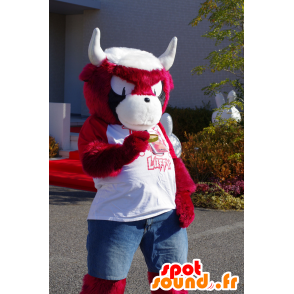 Bull mascotte, bufali rosso e bianco, tutto peloso - MASFR25496 - Yuru-Chara mascotte giapponese