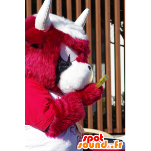 Mascote touro, búfalo vermelho e branco, todo peludo - MASFR25496 - Yuru-Chara Mascotes japoneses