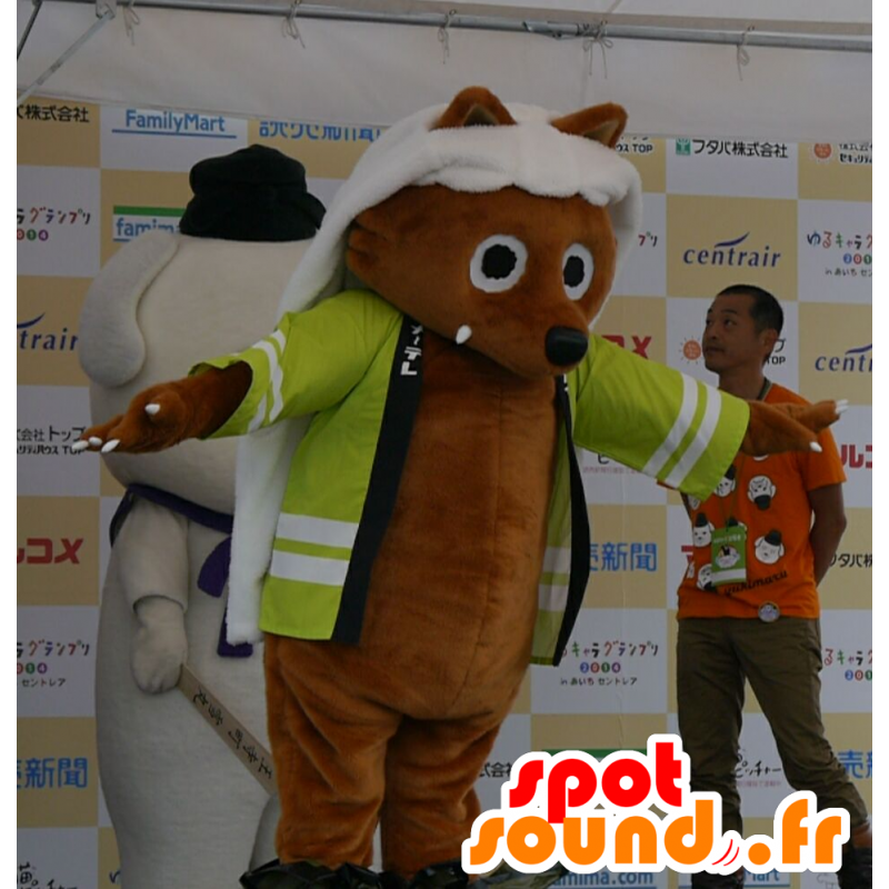 Brown fox mascotte met een gele jas - MASFR25506 - Yuru-Chara Japanse Mascottes