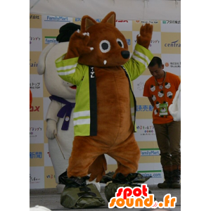 Brown fox maskot se žlutou bundu - MASFR25506 - Yuru-Chara japonské Maskoti