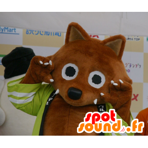 Mascotte de renard marron avec un gilet jaune - MASFR25506 - Mascottes Yuru-Chara Japonaises