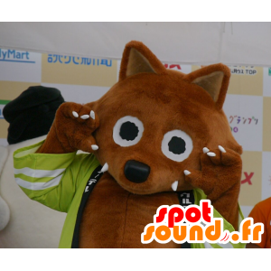 Braune Fuchs-Maskottchen mit einem gelben Jacke - MASFR25506 - Yuru-Chara japanischen Maskottchen