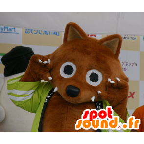 Mascotte de renard marron avec un gilet jaune - MASFR25506 - Mascottes Yuru-Chara Japonaises