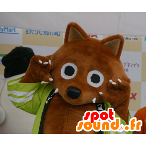 Brown volpe mascotte con una giacca gialla - MASFR25506 - Yuru-Chara mascotte giapponese