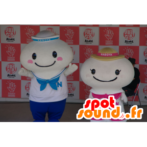 2 mascottes de bonshommes blancs en tenues de marin - MASFR25509 - Mascottes Yuru-Chara Japonaises