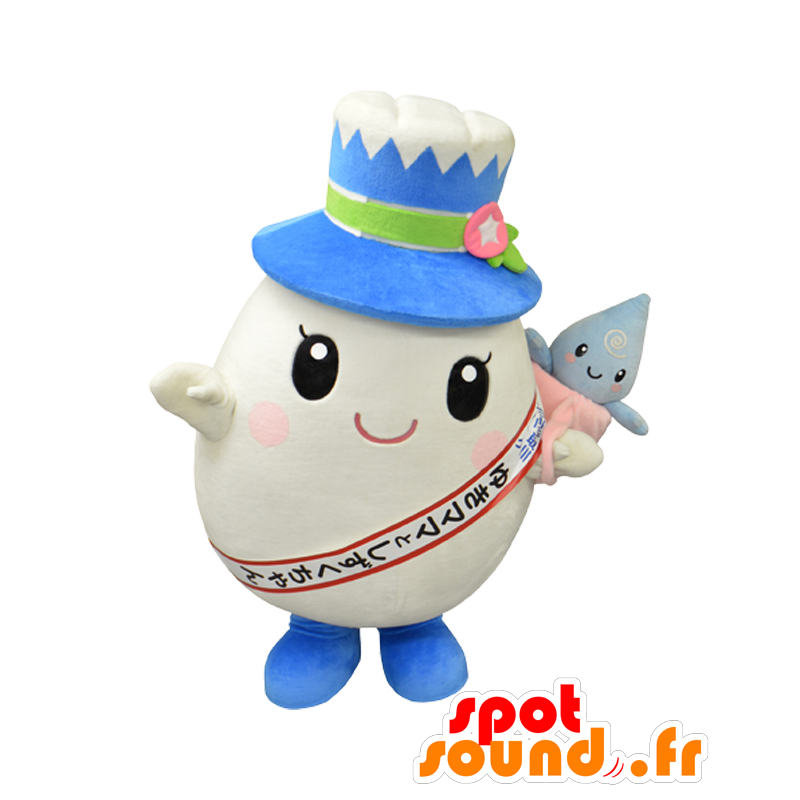 Mascot Yukimama, reusachtige witte ei met een grote hoed - MASFR25514 - Yuru-Chara Japanse Mascottes